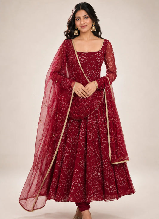 Maroon Digital Printed Anarkali Suit