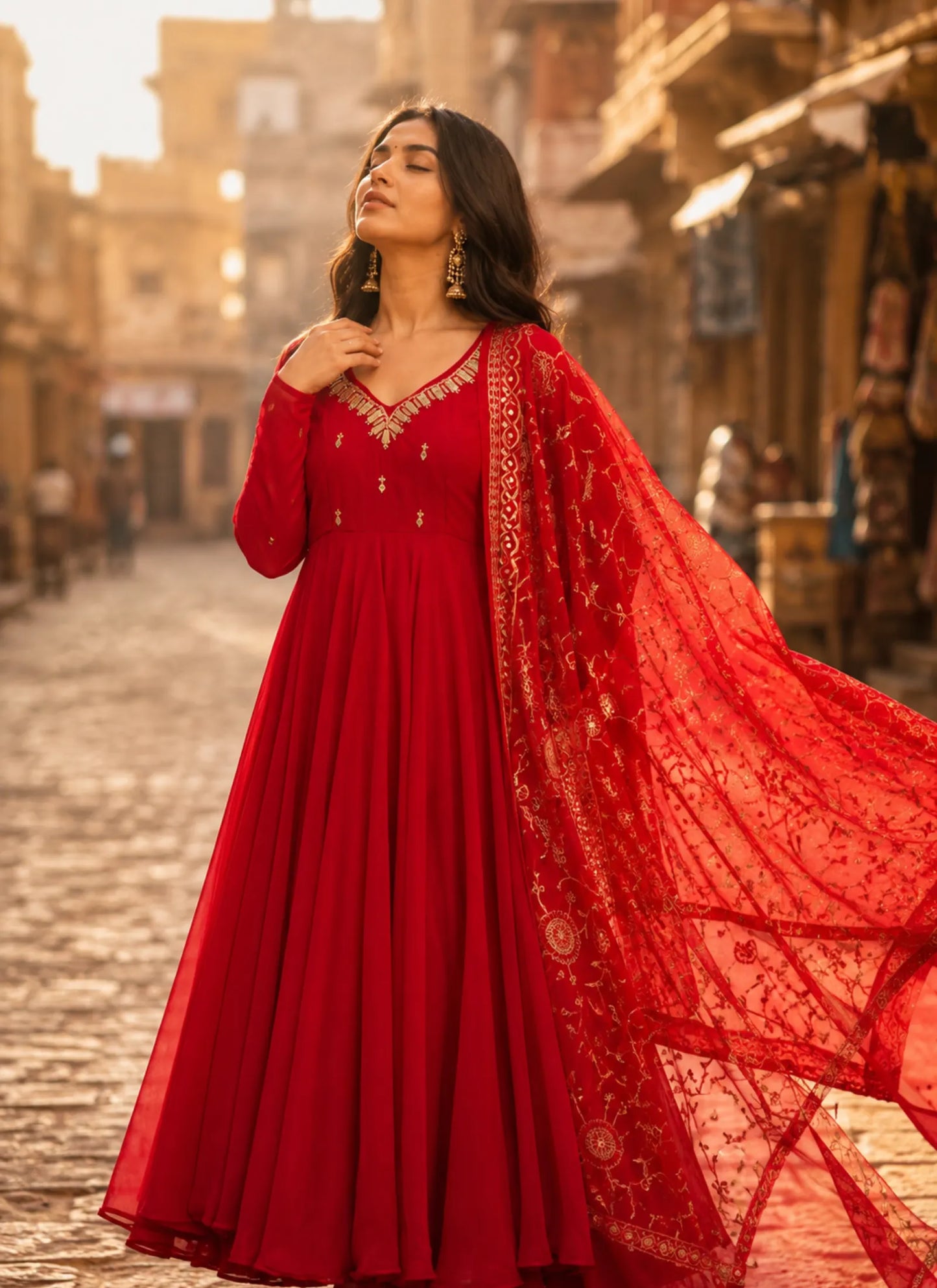 Red Elegant Embroidered Anarkali Suit