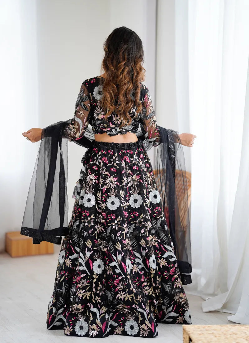 Premium Butterfly Net Lehenga Black