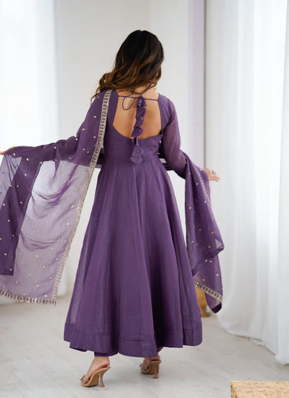 Pure Crunchy Silk Fabric Anarkali Suit Purple