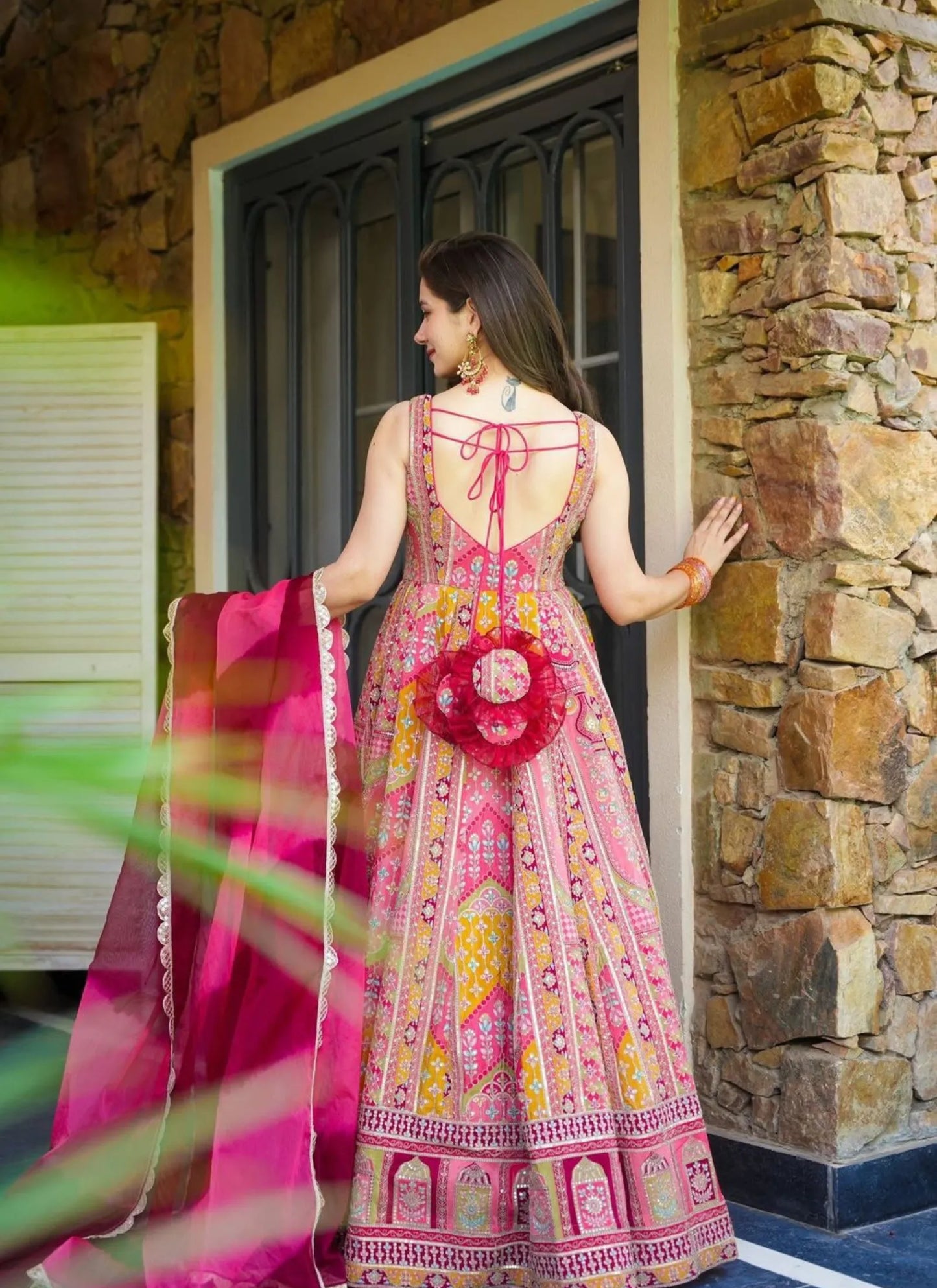 Pure Organza Silk Anarkali Gown Red