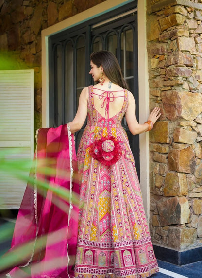 Pure Organza Silk Anarkali Gown Red