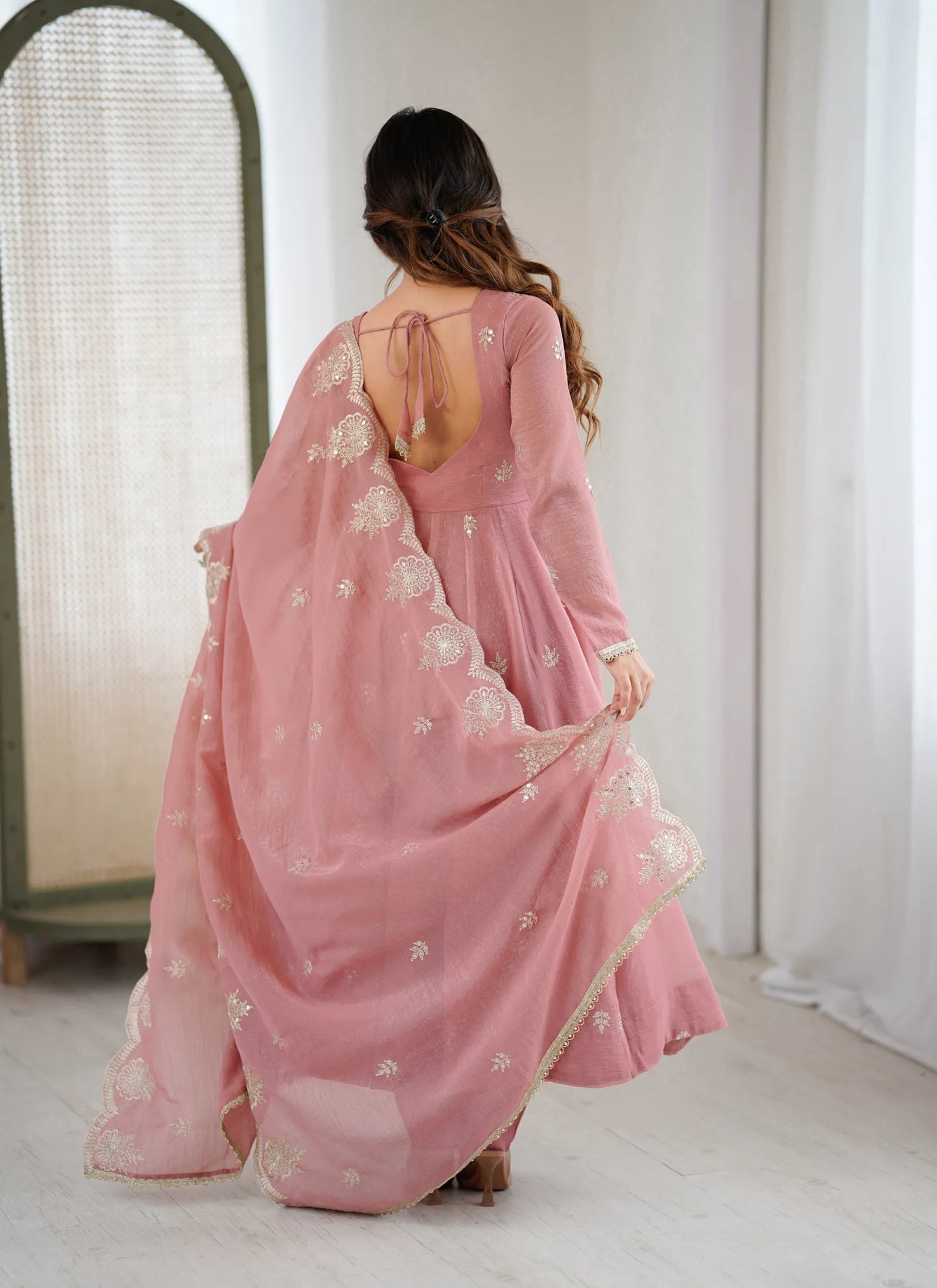 Light Pink Designer Embroidered Anarkali Suit