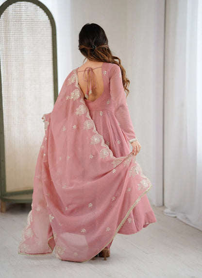 Light Pink Designer Embroidered Anarkali Suit