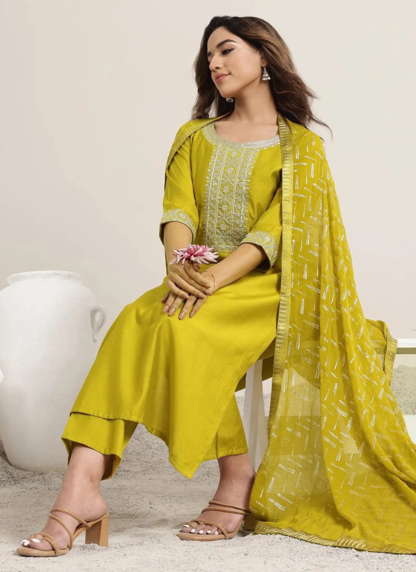 Premium Rayon Slub Kurta Set Yellow