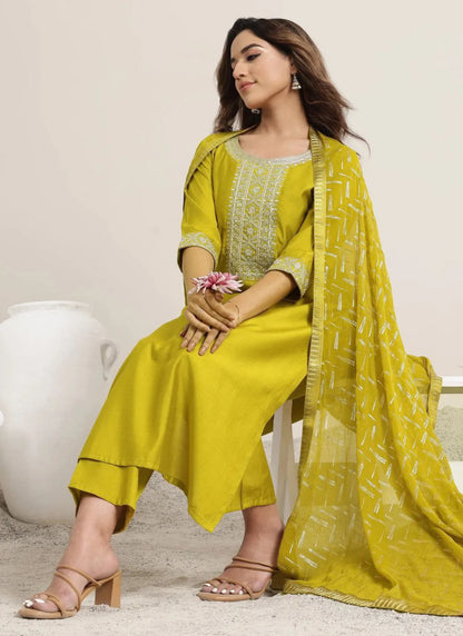 Premium Rayon Slub Kurta Set Yellow