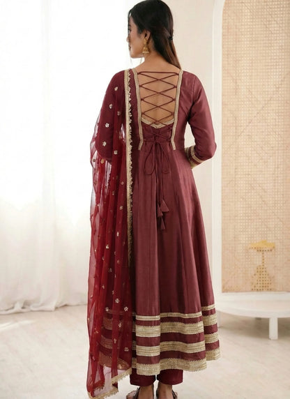 Maroon Heavy Lace Work Designer Anarkali Suit