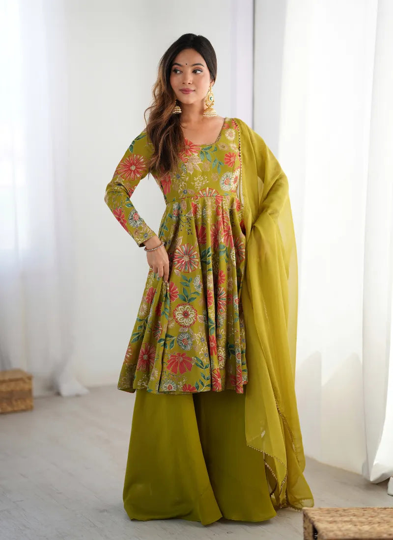 Heavy Pure Soft Romansilk Chanderi Discharge Print Fabric Mehndi