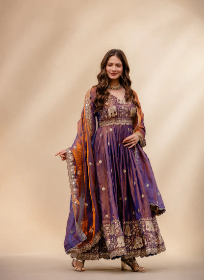 Dusty Purple Embroidered Fendy Satin Gown
