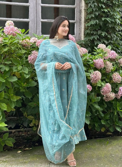 Premium Barbary Silk Designers Kurta Set Sky