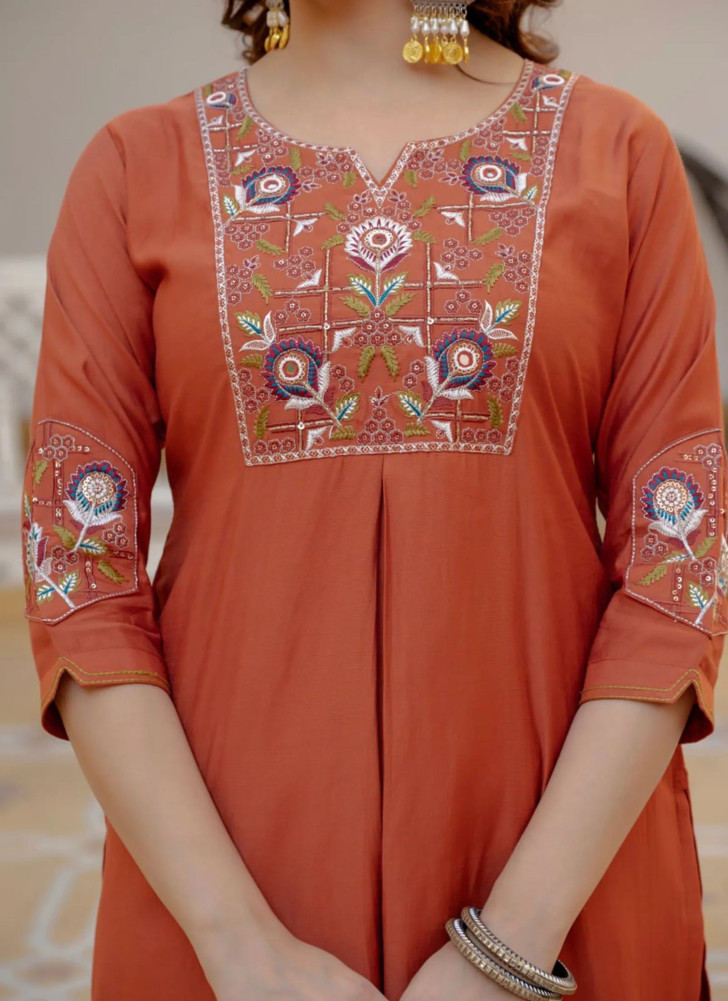 Orange Pure Viscose Designer Kurta Set