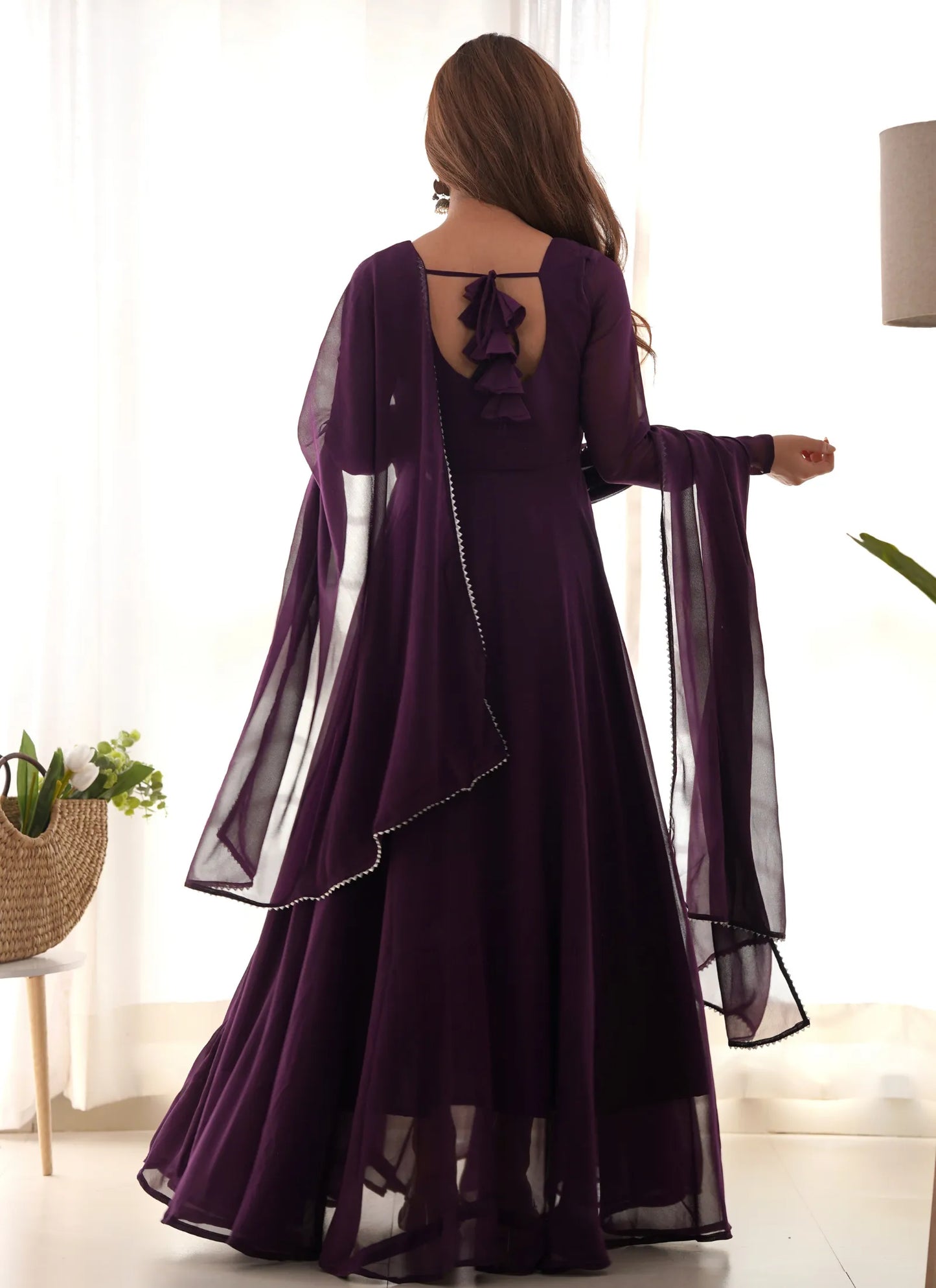Pure Soft Fox Georgette Anarkali Wine