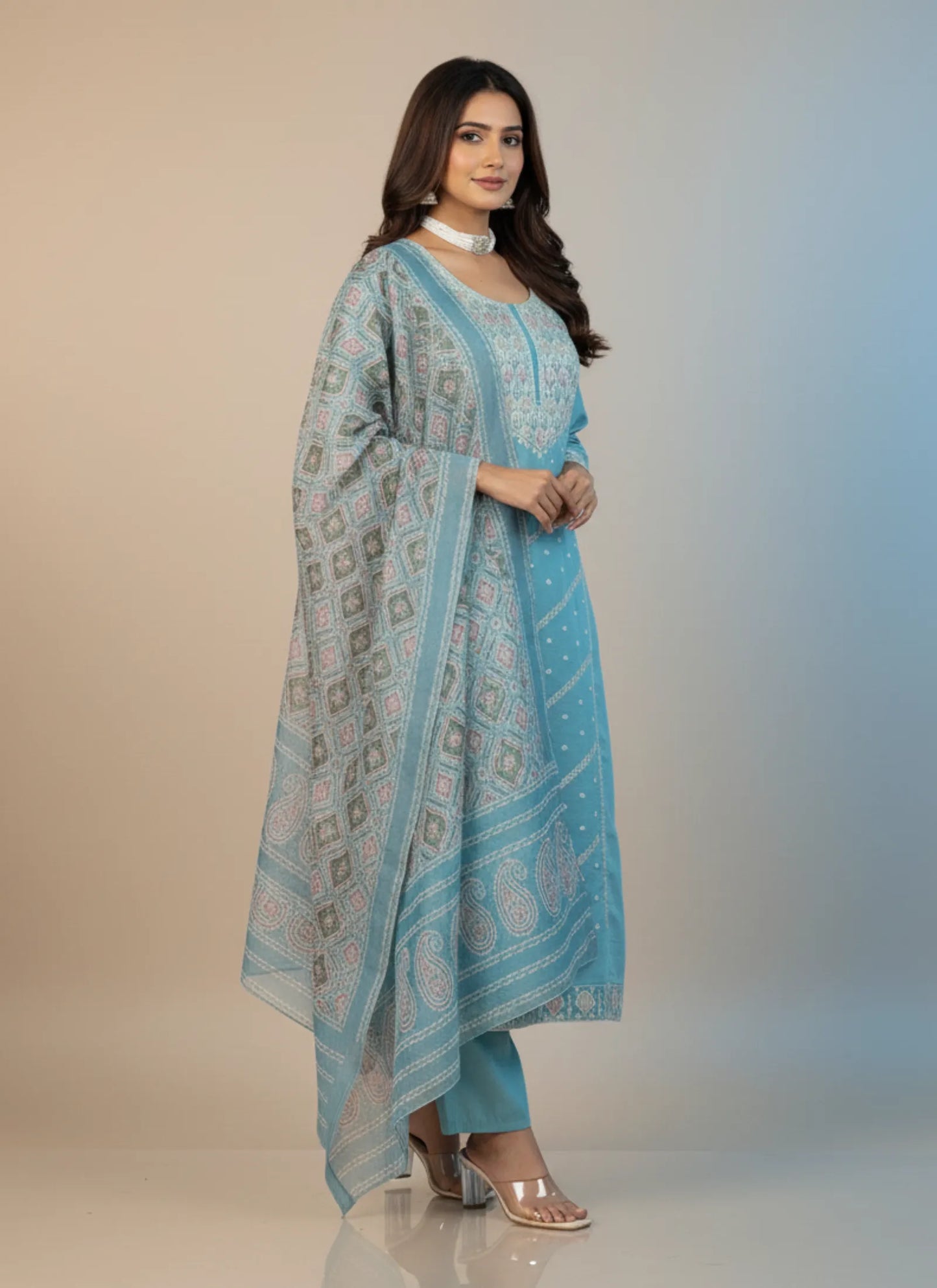 Rutva Kurta Set Sky