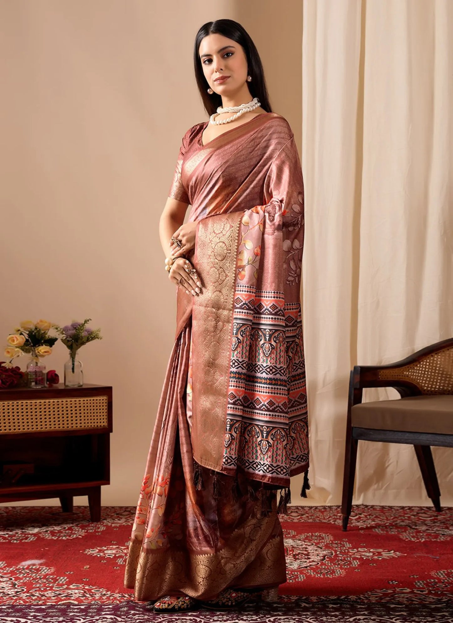 Premium Soft Lichi Silk Saree Brown