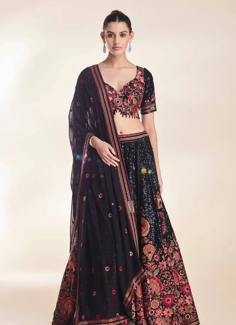 Premium Faux Georgette Lehenga Black