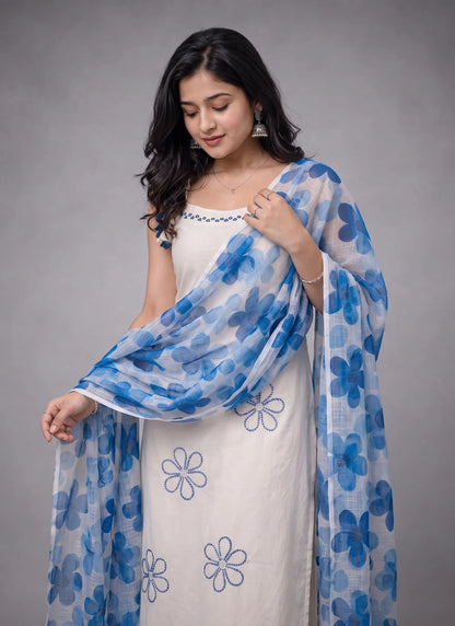 Blue Rayon Slub beautiful Suit Set