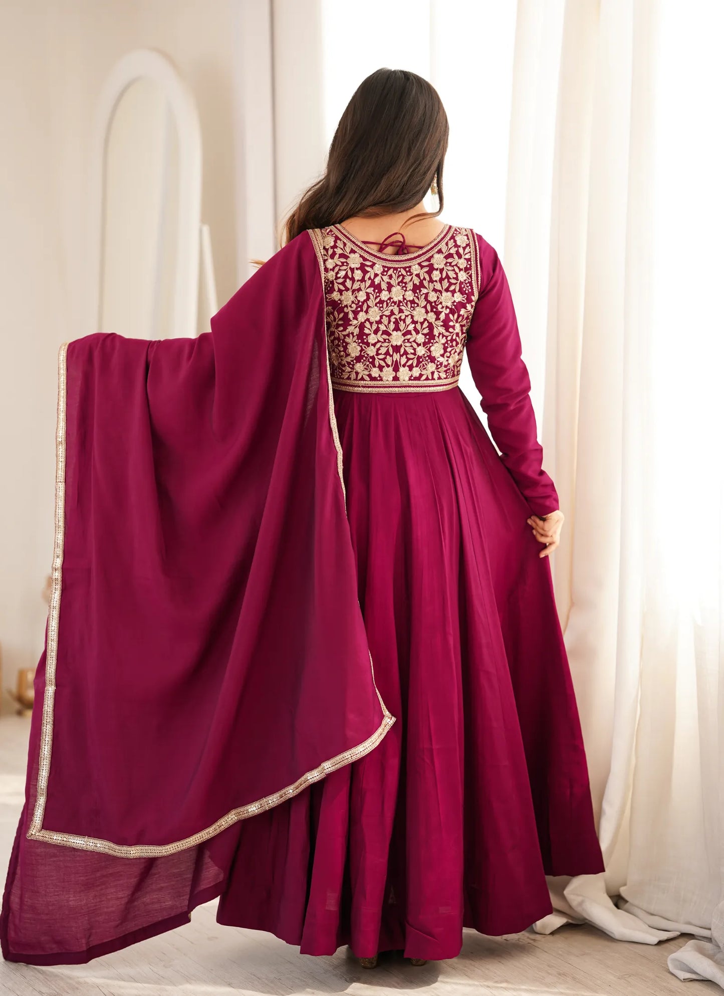 Dark Ranipink Heavy Pure Romansilk Anarkali Suit