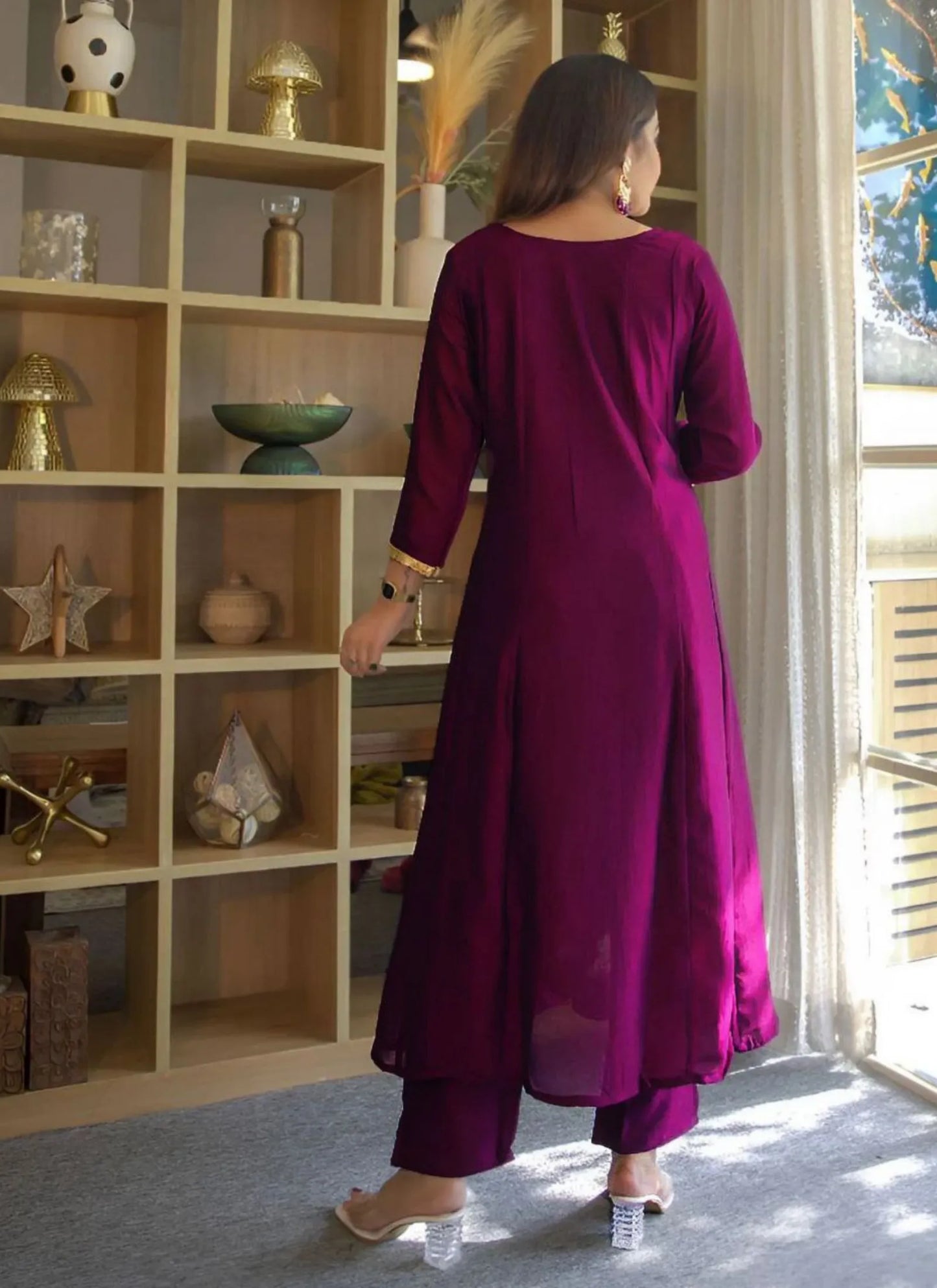 Designer Vichitra Silk Anarkali Kurti Purple