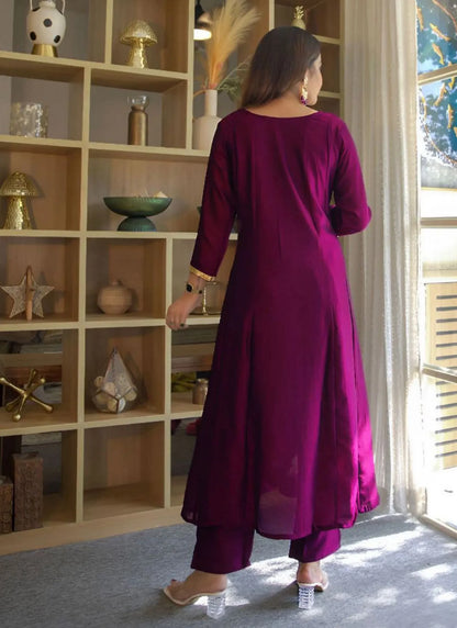 Designer Vichitra Silk Anarkali Kurti Purple