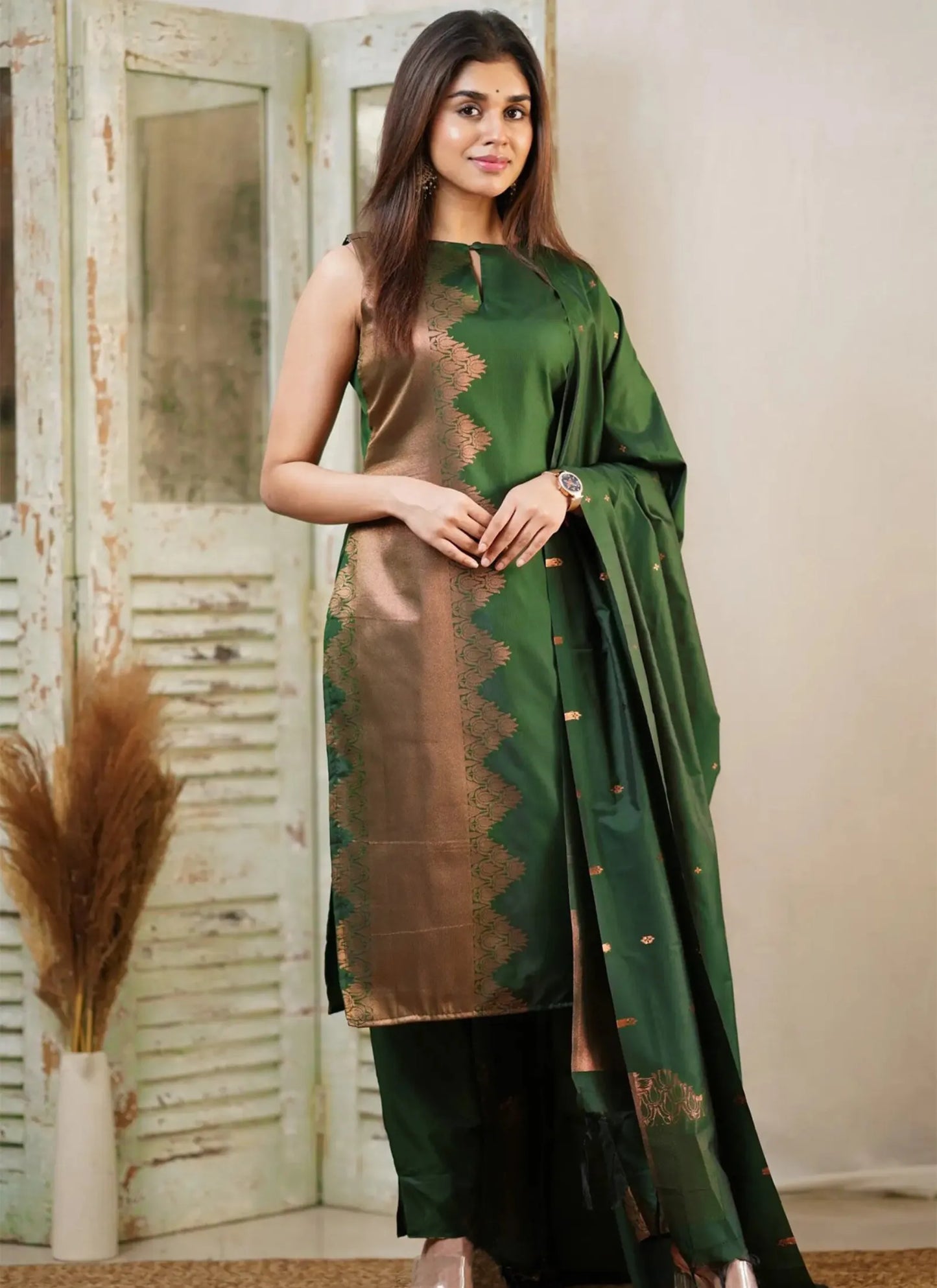 Prism Silk Kurta Set Green