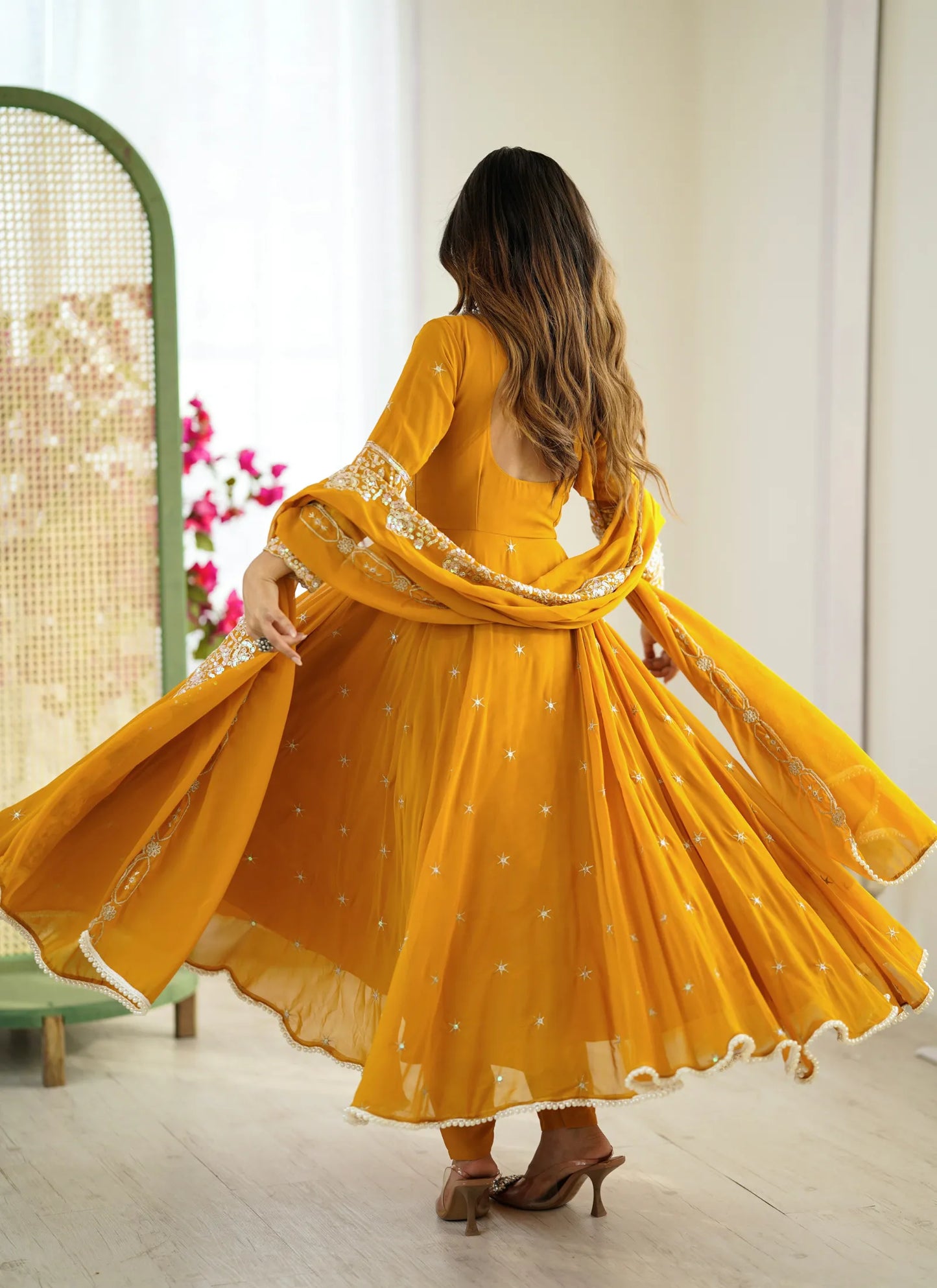 Mustard Rembo Sequence Designer Anarkali Suit