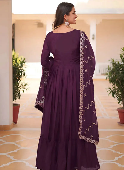 Wine Aabha Gown