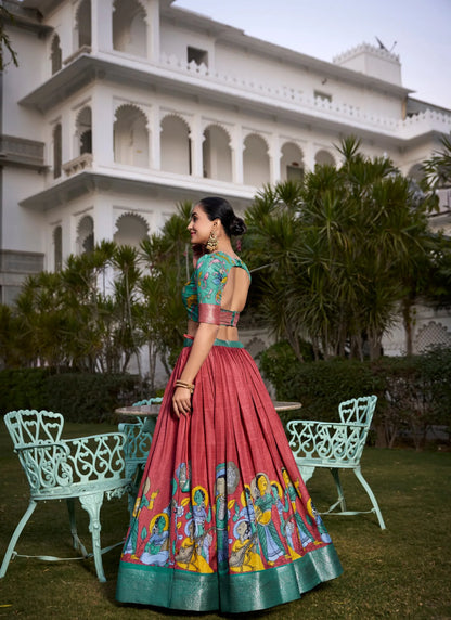 Beautiful Tusser Silk Lehenga Choli Red