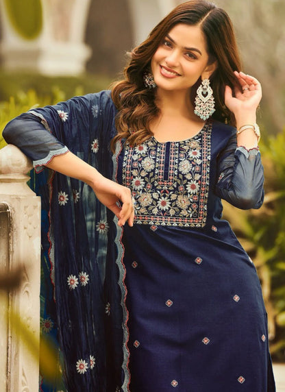 Heavy Rayon Fabric Kurta Set Navy