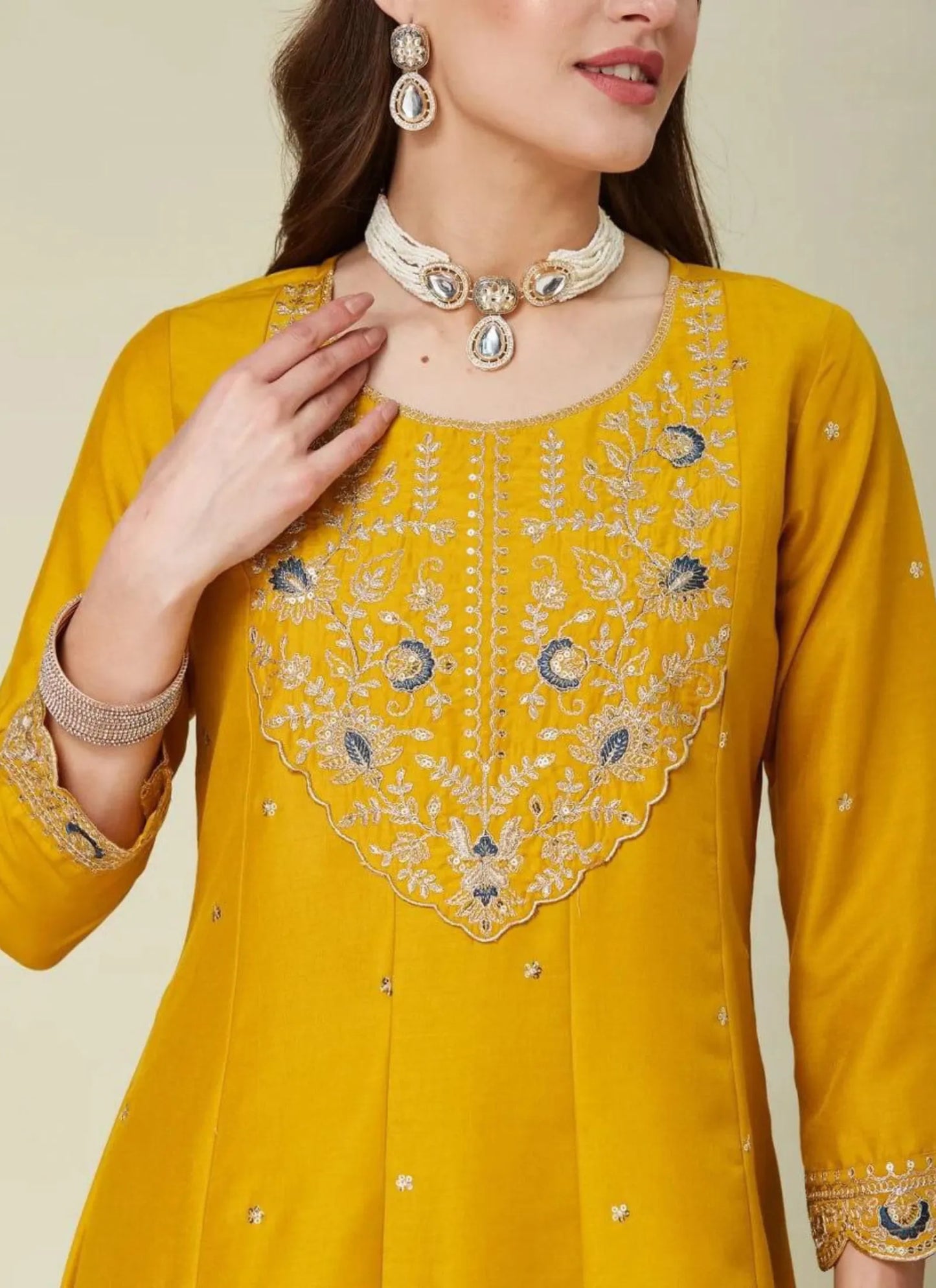Premium Anarkali Kurti Set Yellow