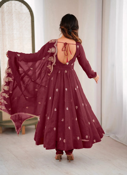 Maroon Designer Embroidered Anarkali Suit