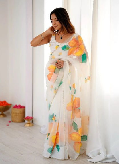 Premium Taby Silk Floral Print Saree