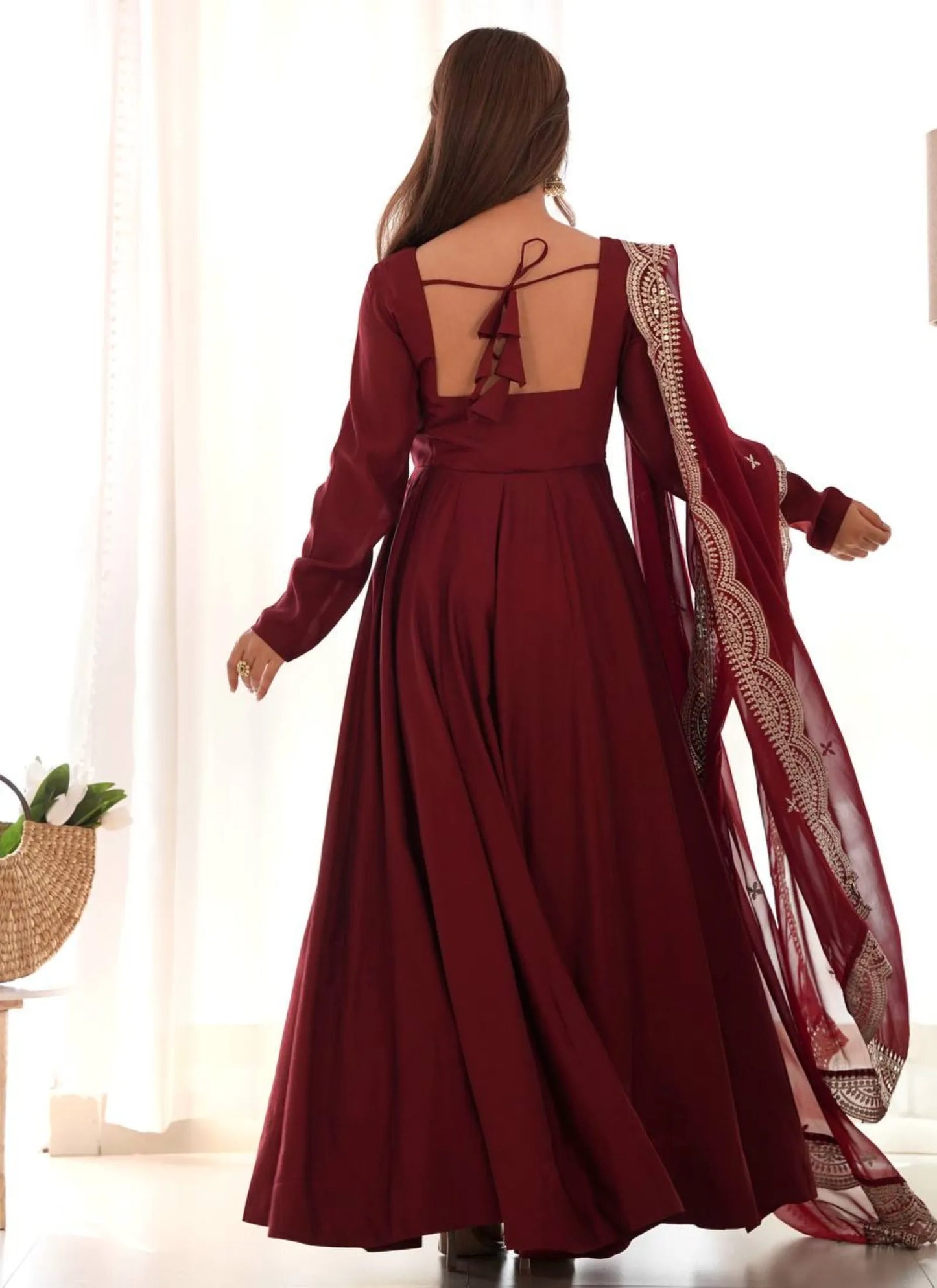 Pure Romansilk Chanderi Fabric Anarkali Maroon