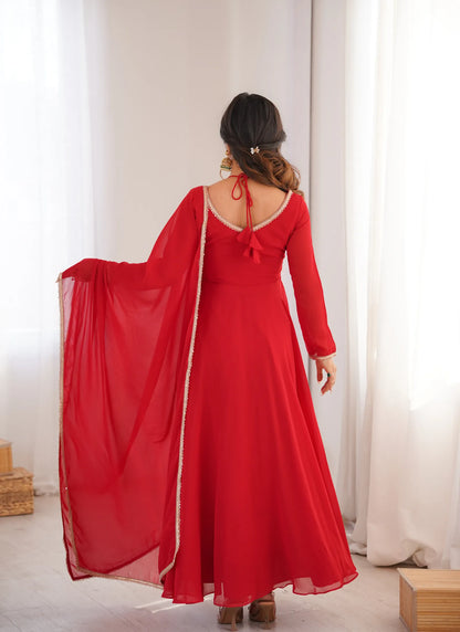 Red Pure Blooming Georgette Anarkali Suit