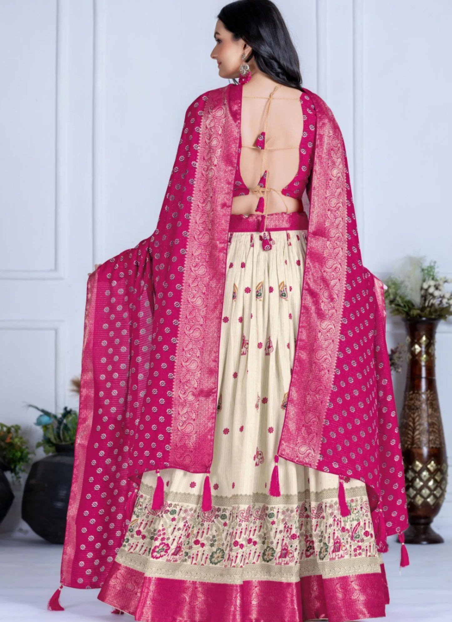 Pink Heavy Lichi Fabric Lehenga Choli