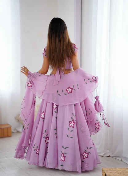 Fandy Handpaint Lehenga Choli Mauve