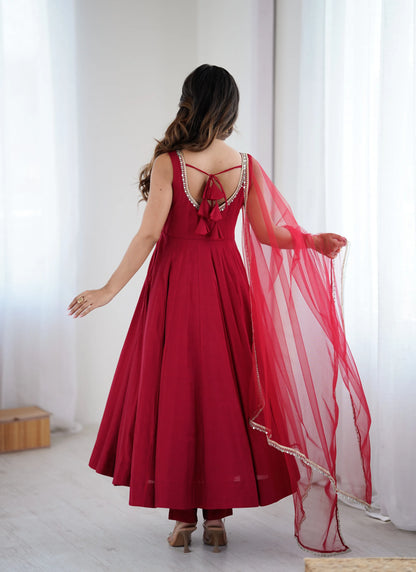 Pure Romansilk Chanderi Fabric Anarkali Maroon