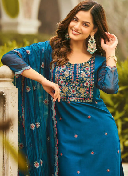 Heavy Rayon Fabric Kurta Set Peacock