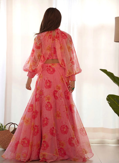 Multi Floral Organja Fabric Lehenga Choli