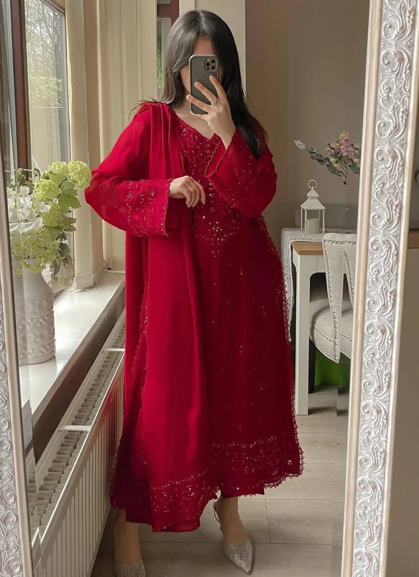 Premium Georgette Embroidery Salwar Suit Red