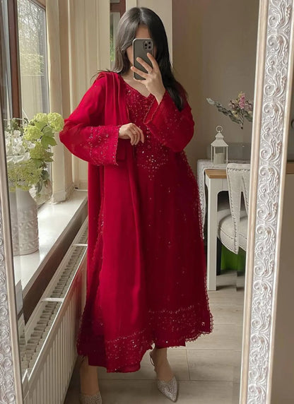 Premium Georgette Embroidery Salwar Suit Red