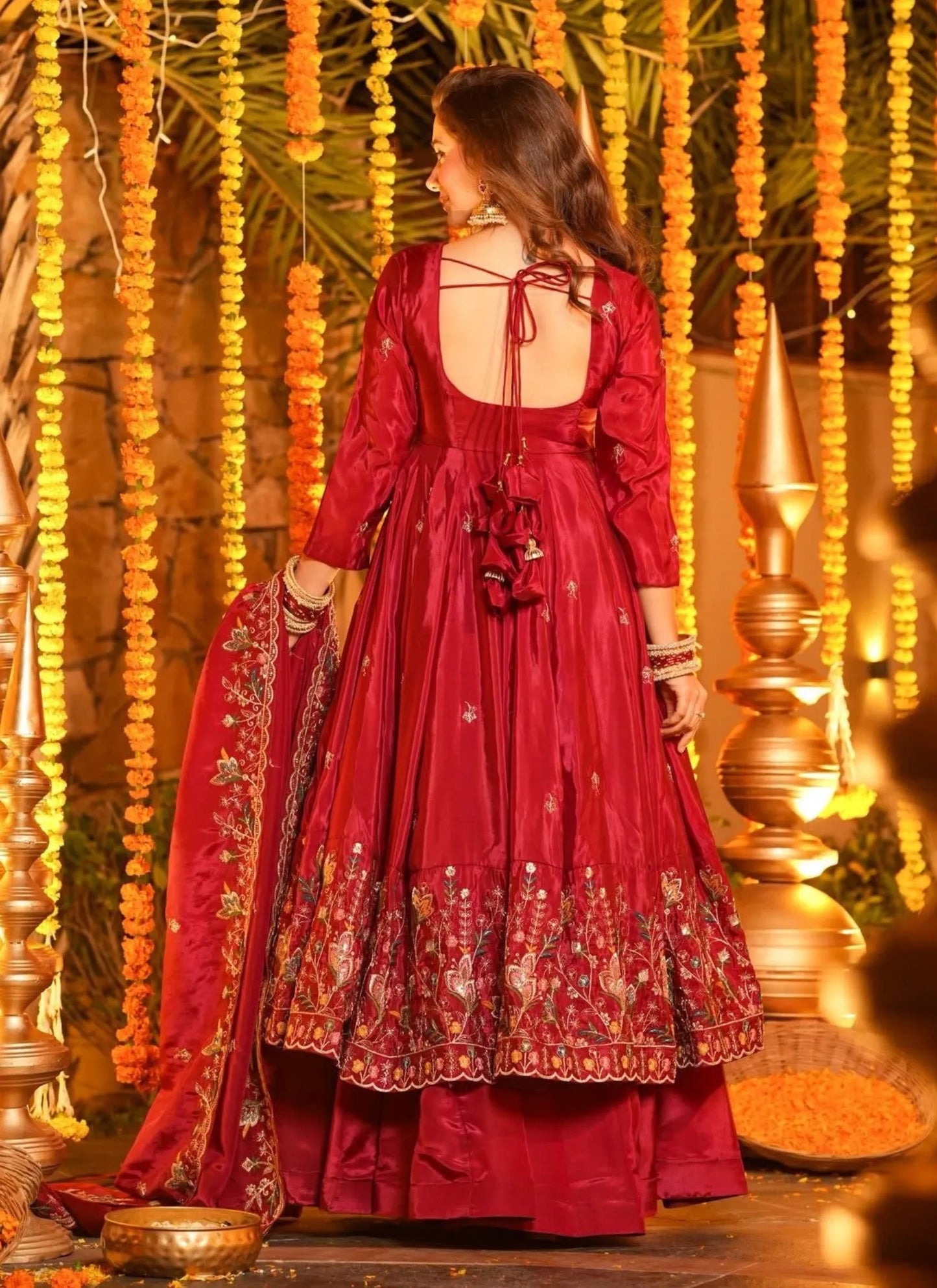 Red Heavy Silk Anarkali Suit