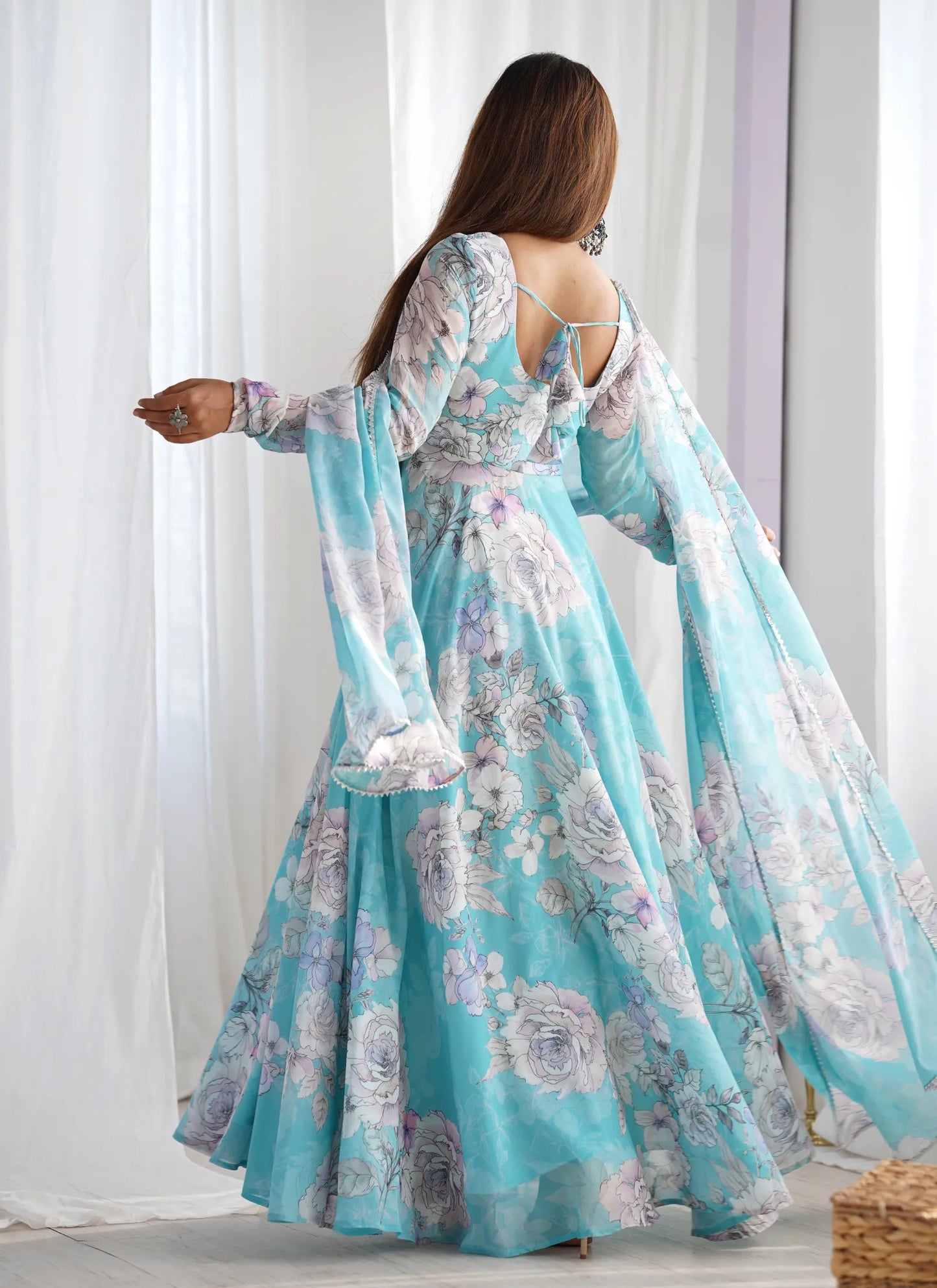 Floral Print Pure Fox Georgette Anarkali Suit