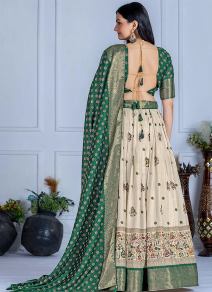 Green Heavy Lichi Fabric Lehenga Choli