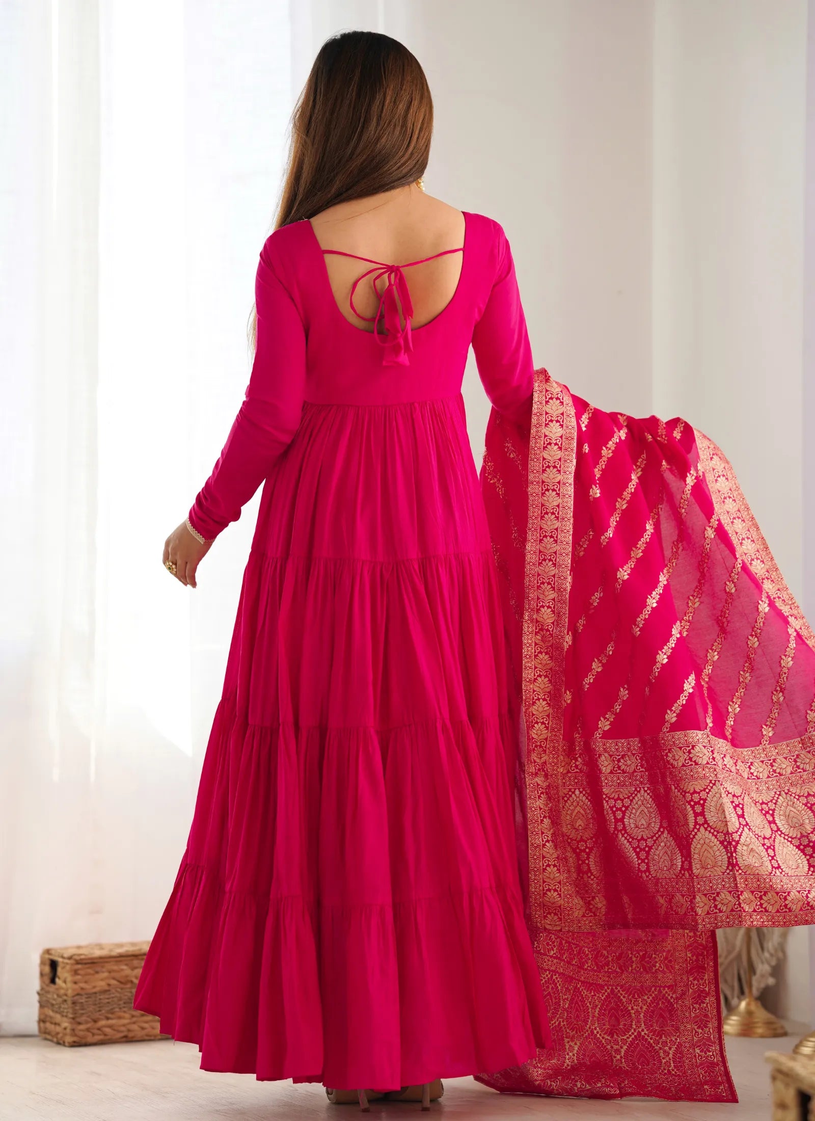 Heavy Pure Romansilk Anarkali Pink