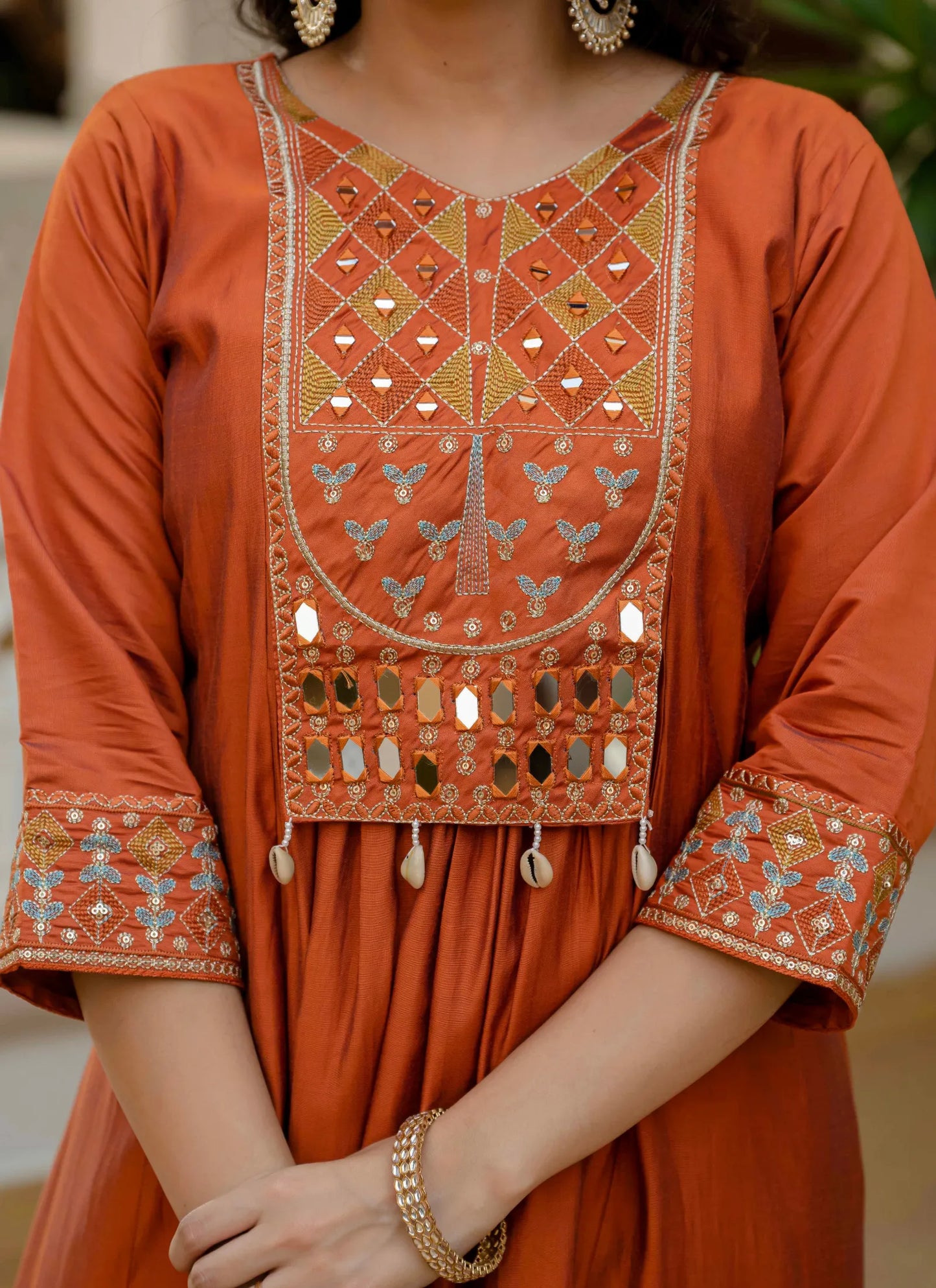 Beautiful Roman Silk Anarkali Kurti Orange