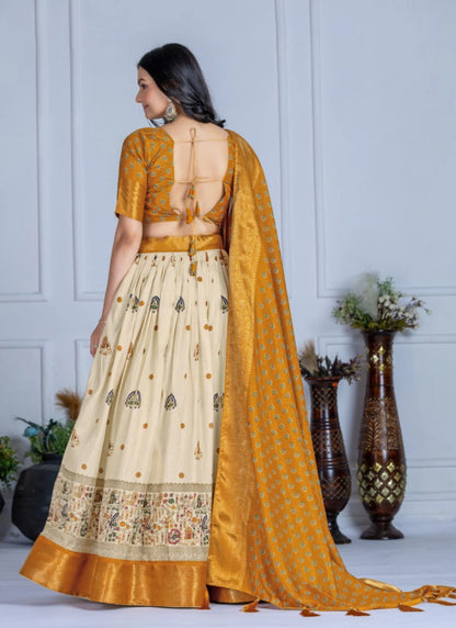 Yellow Heavy Lichi Fabric Lehenga Choli