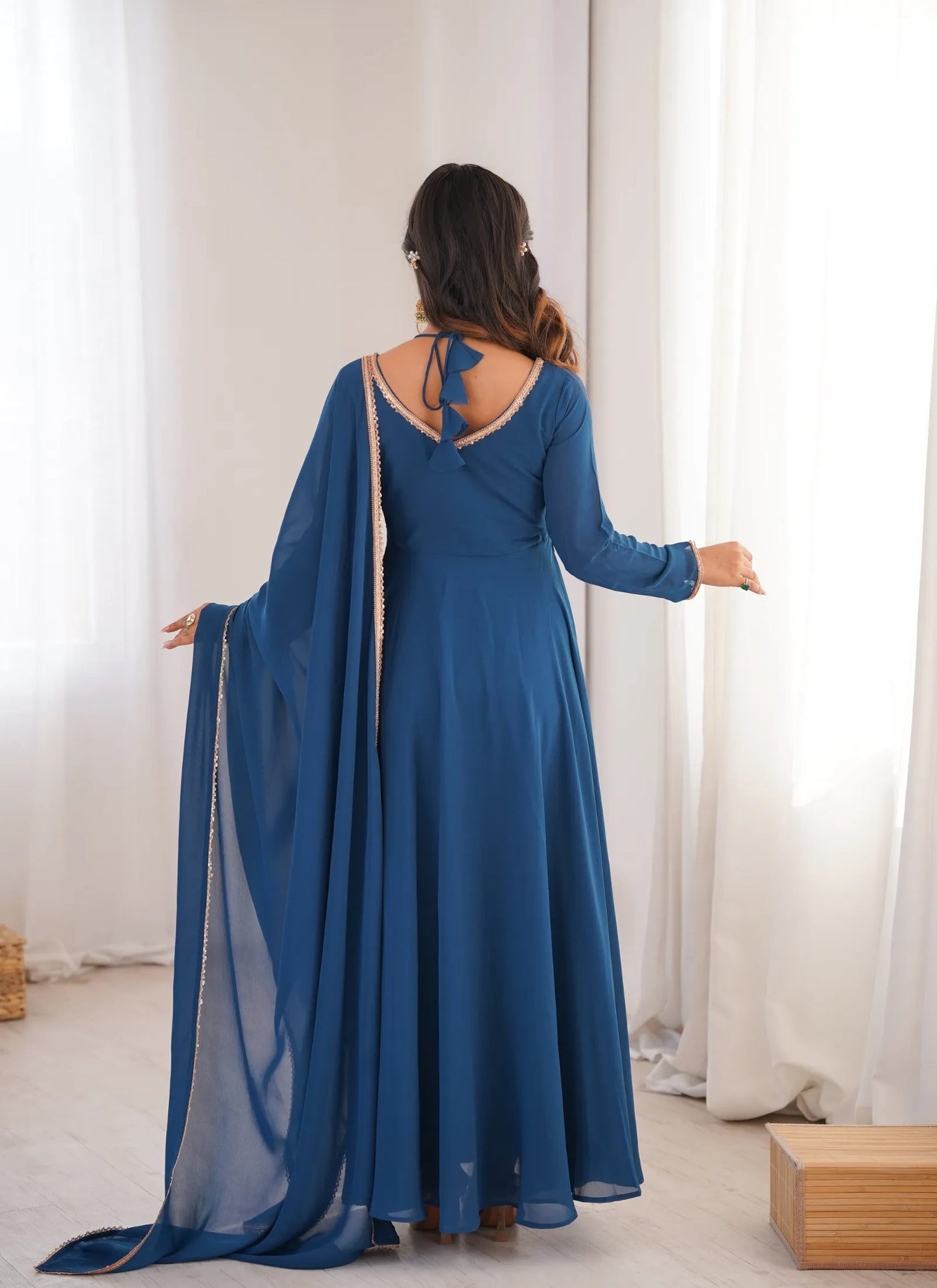 Teal Pure Blooming Georgette Anarkali Suit