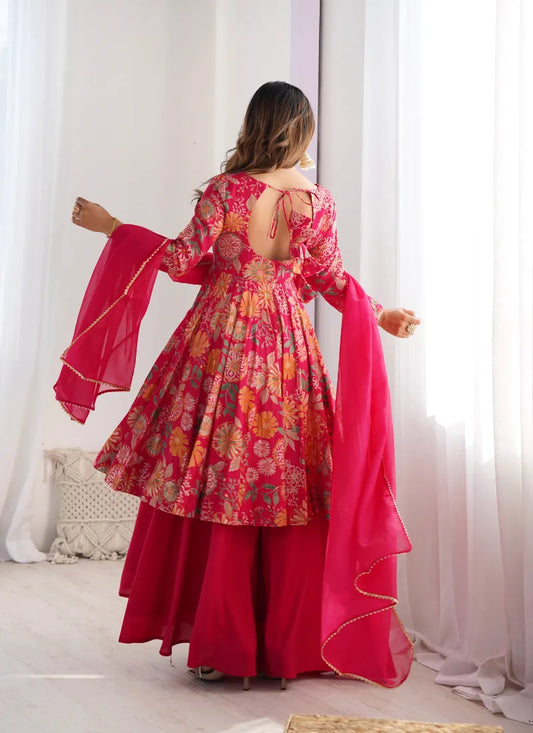 Heavy Pure Soft Romansilk Chanderi Discharge Print Fabric Rani