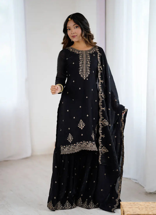 Pure Soft Crunchy Silk Fabric Sharara Black