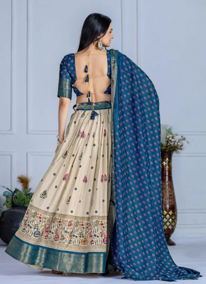 Blue Heavy Lichi Fabric Lehenga Choli
